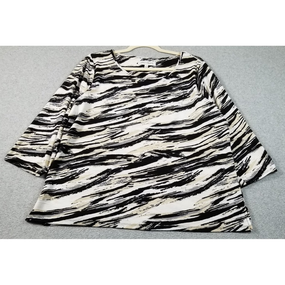 Emily Daniels Top Women's L Large Back Gray Abstract 3/4 Sleeve Stretch Textured